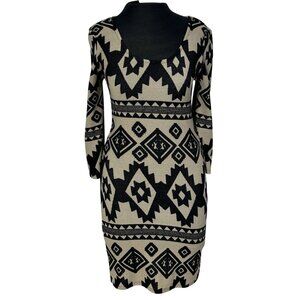 Almost Famous Black & Beige Geometric Mini Dress M